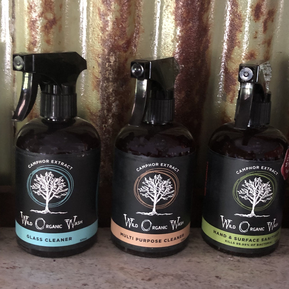 Wild Organic Wash Range of Natural Cleaning Products - Multipurpose Cleaner, Glass Cleaner, Take Me Anywhere waterless body wash, Car Cleaner, Sanitiser